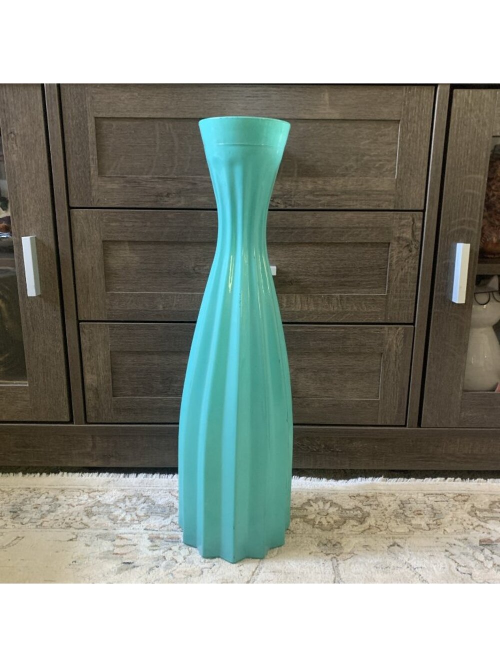 Vidrios San Miguel Spain Teal Recycled Glass Floor Vase 19.5” Ribbed Large